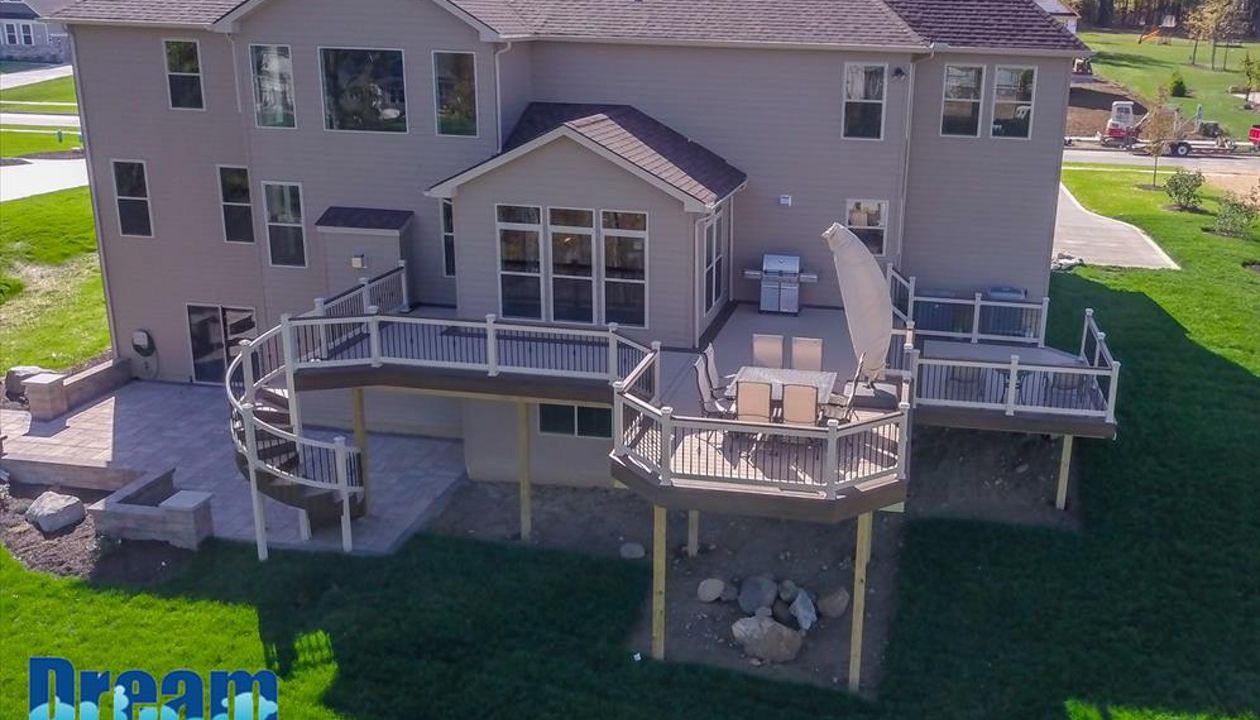 Elegant elevated deck with a multi-level design for family gatherings.