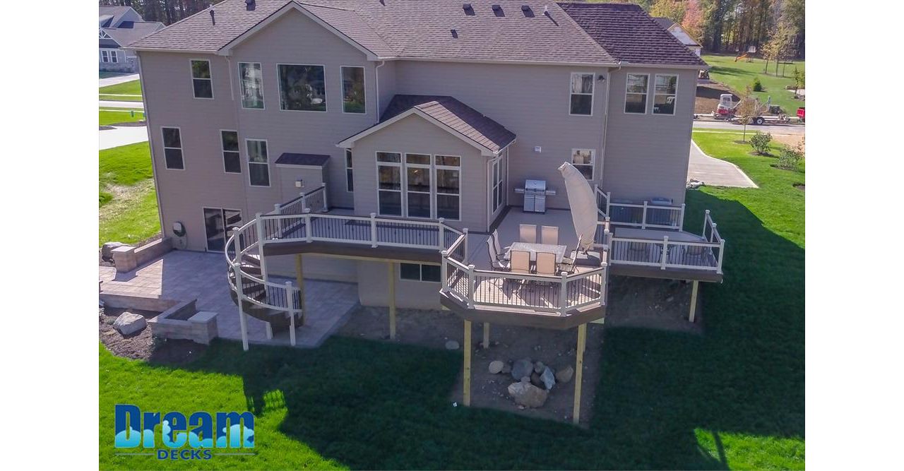 Elegant elevated deck with a multi-level design for family gatherings.