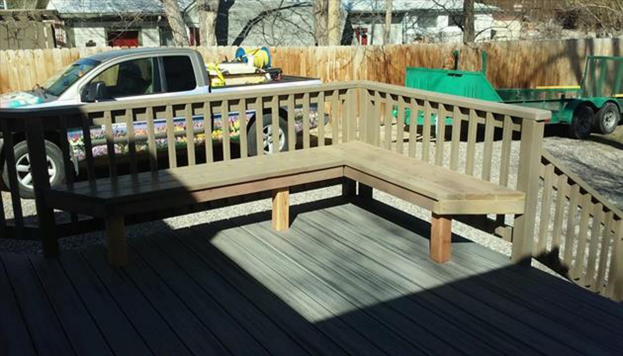 Trex deck with Hideaway hidden fasteners and wooden benches