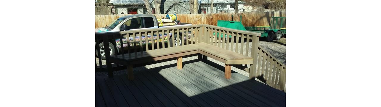 Trex deck with Hideaway hidden fasteners and wooden benches
