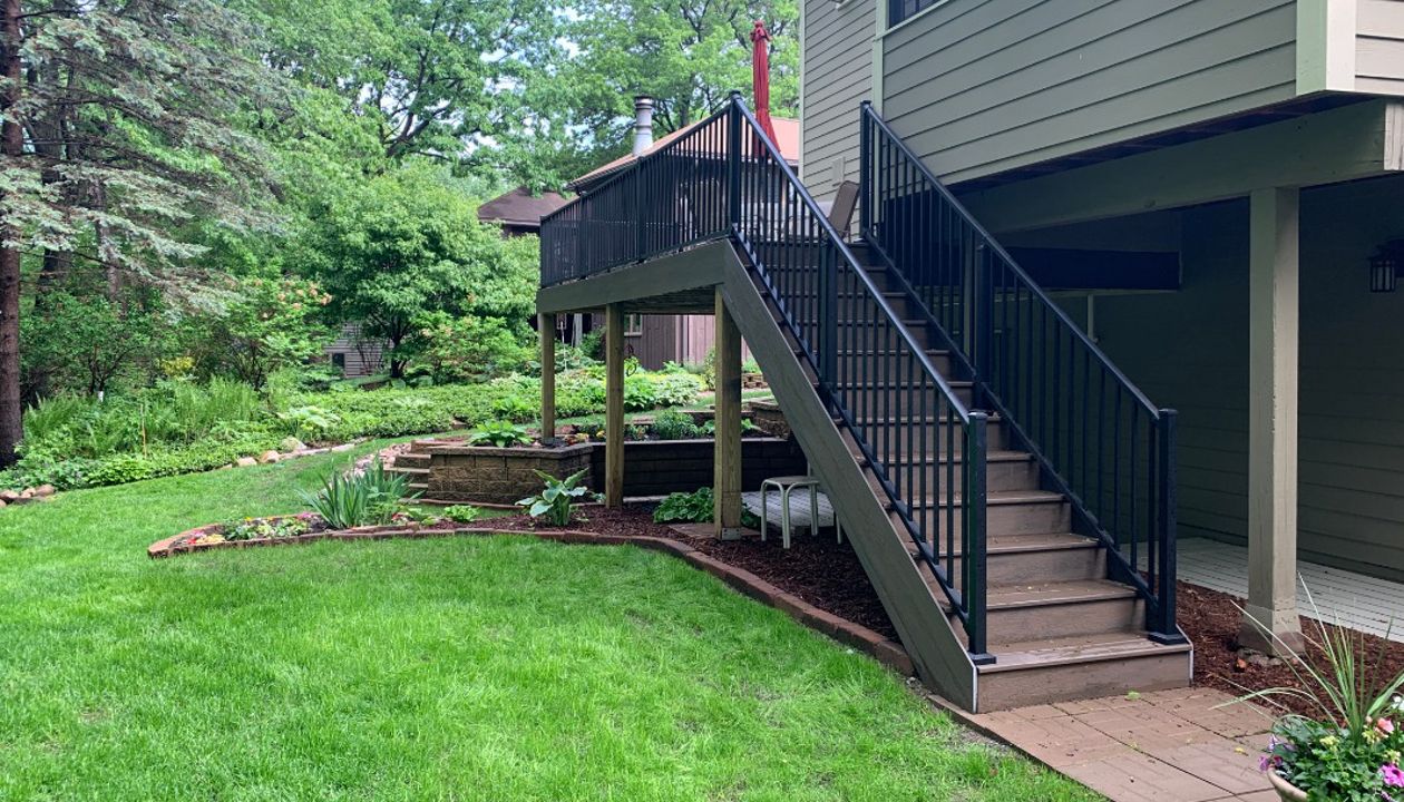 Trex Rocky Harbor Composite Decking with Black Aluminum Railing Project New Brighton, MN