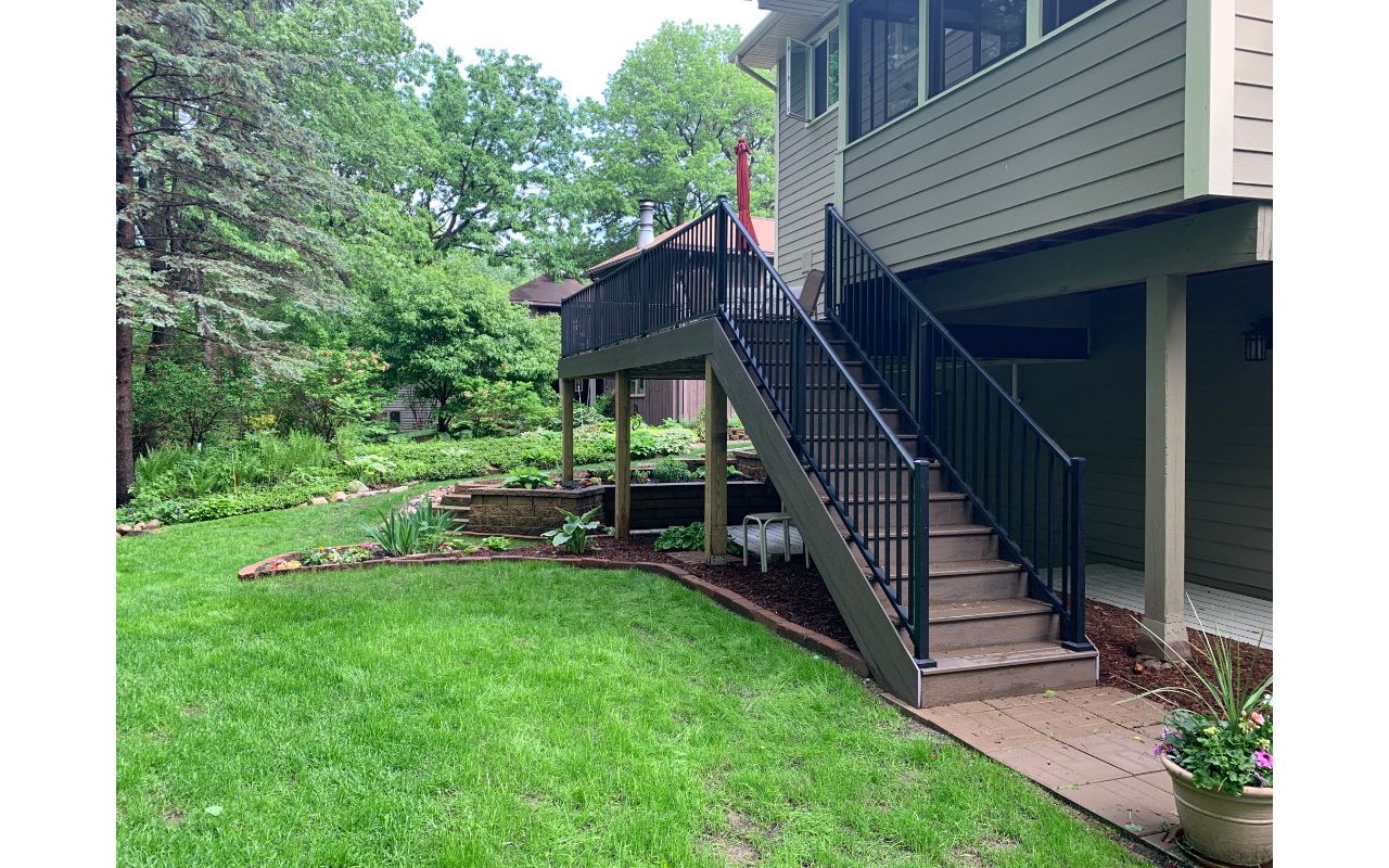 Trex Rocky Harbor Composite Decking with Black Aluminum Railing Project New Brighton, MN