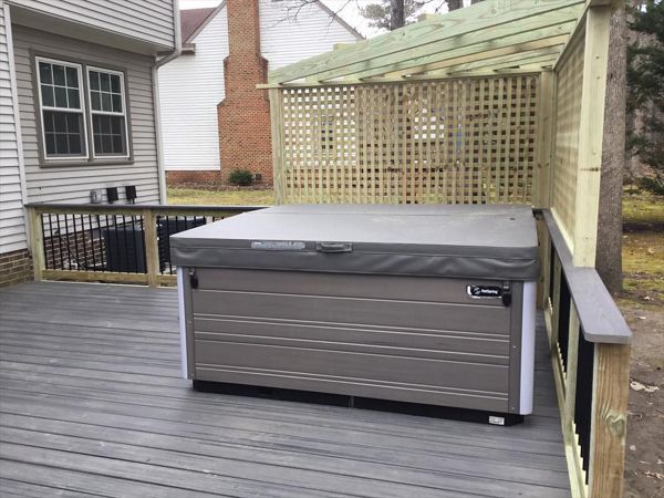 Trex Transcend Island Mist decking matches hot tub