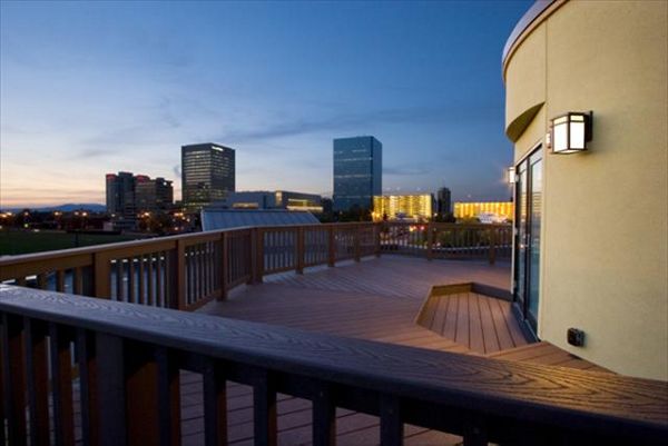 Downtown Anchorage view from a penthouse rooftop Trex deck
