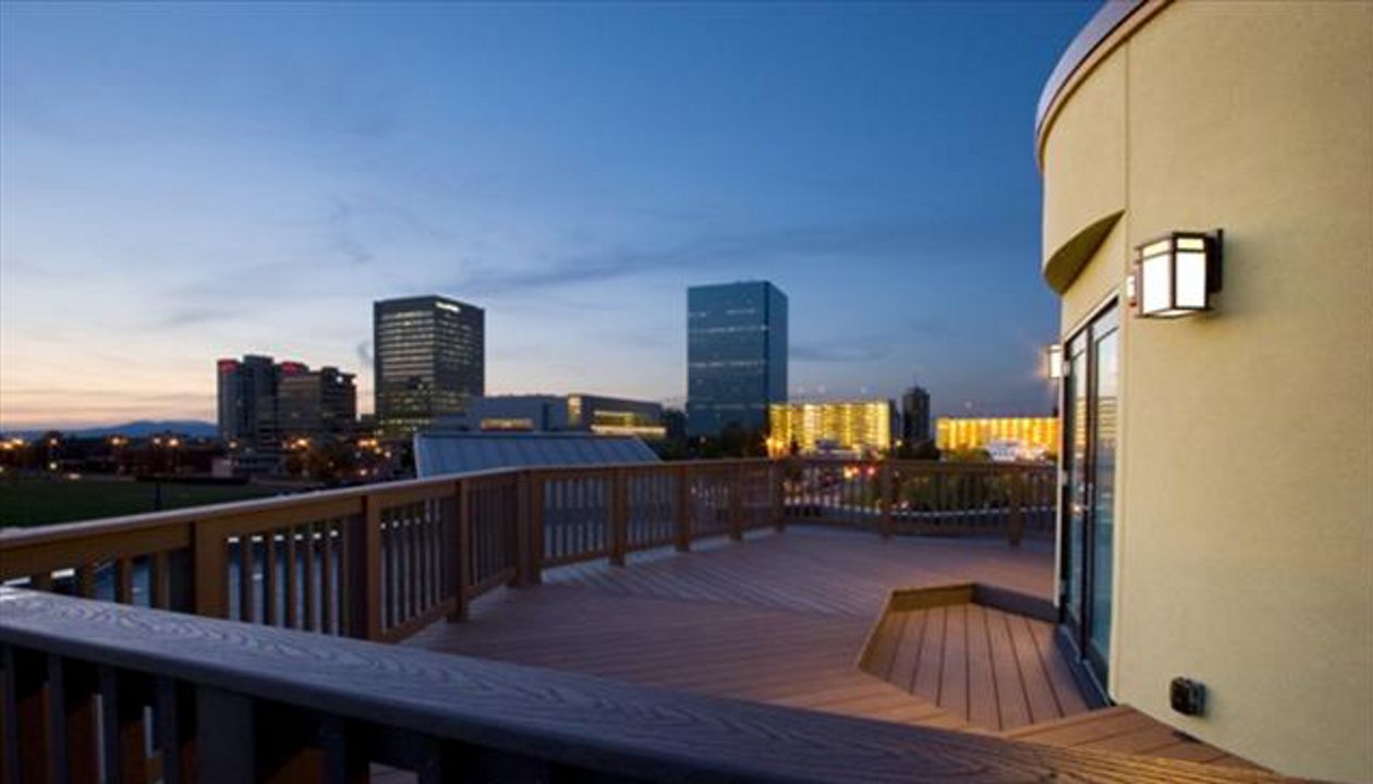 Downtown Anchorage view from a penthouse rooftop Trex deck