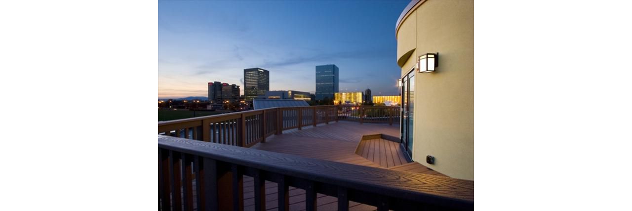 Downtown Anchorage view from a penthouse rooftop Trex deck