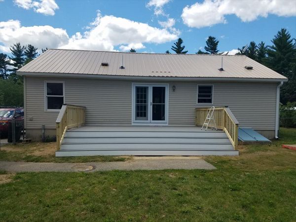 12x20, wood frame, wood rails ,Trex decking and cocktail rail.