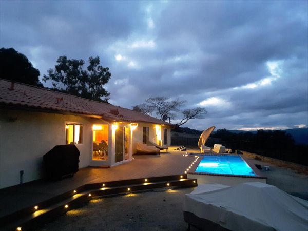 Trex pool deck with Trex lighting