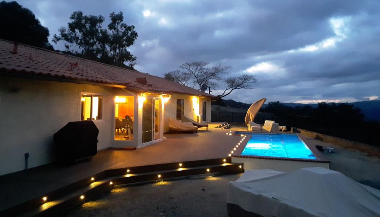 Trex pool deck with Trex lighting