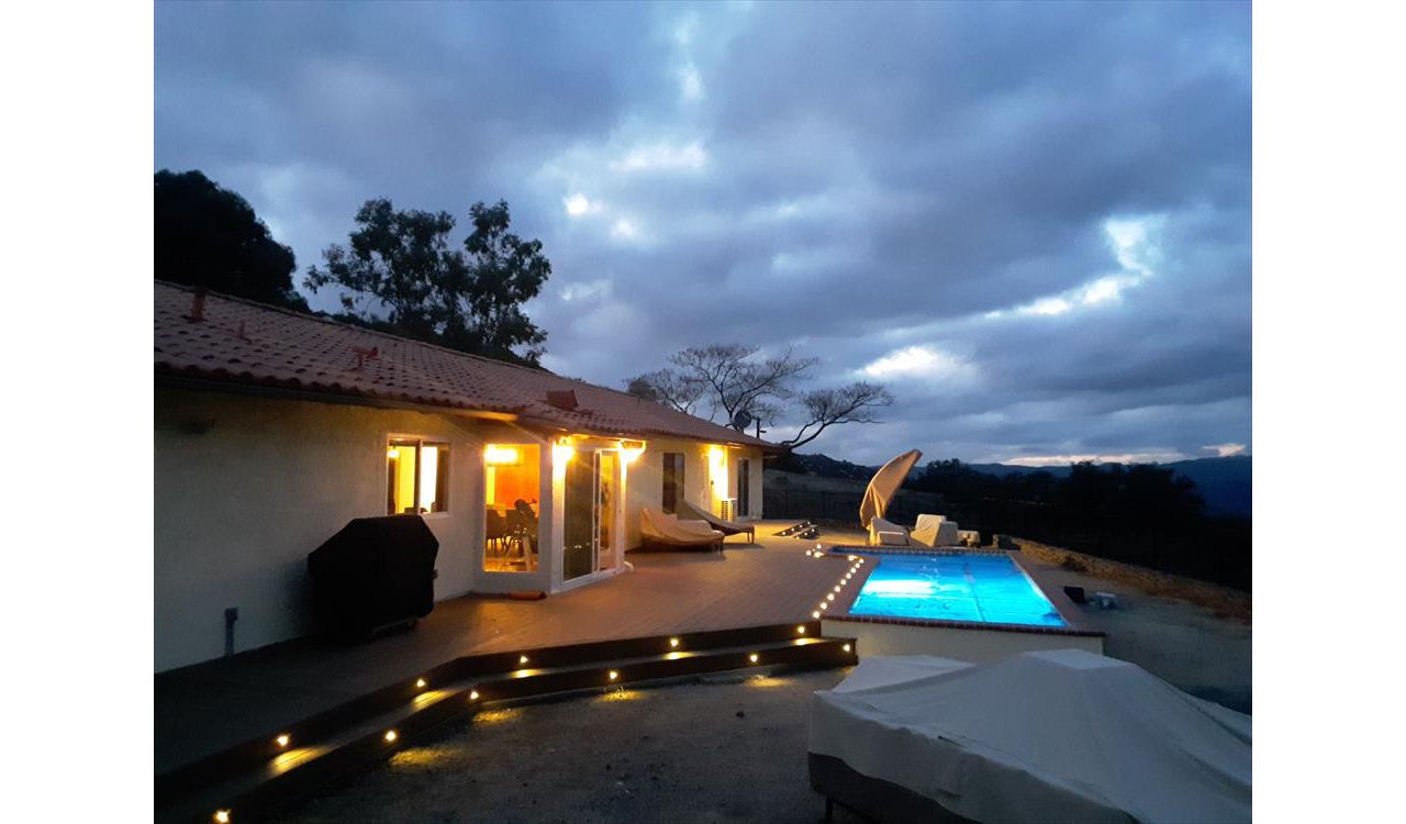 Trex pool deck with Trex lighting
