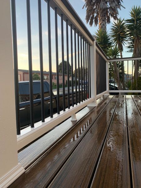 Closeup of decking with railing