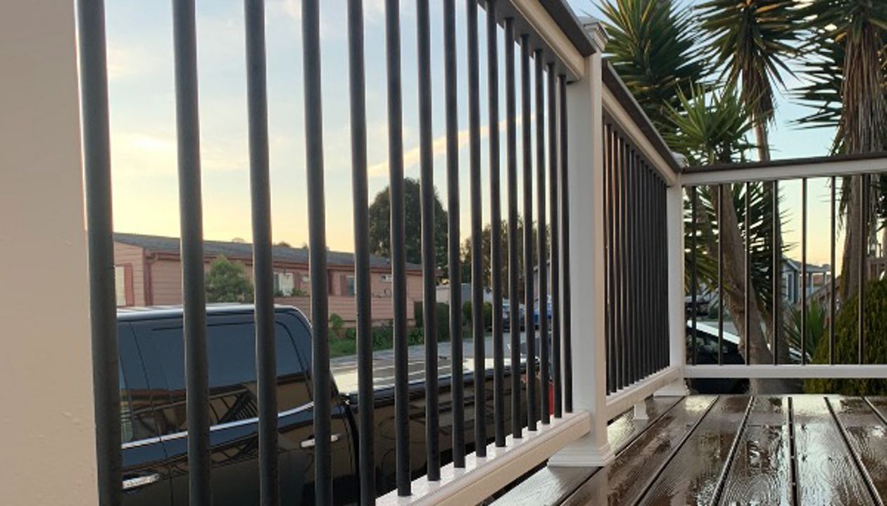 Closeup of decking with railing