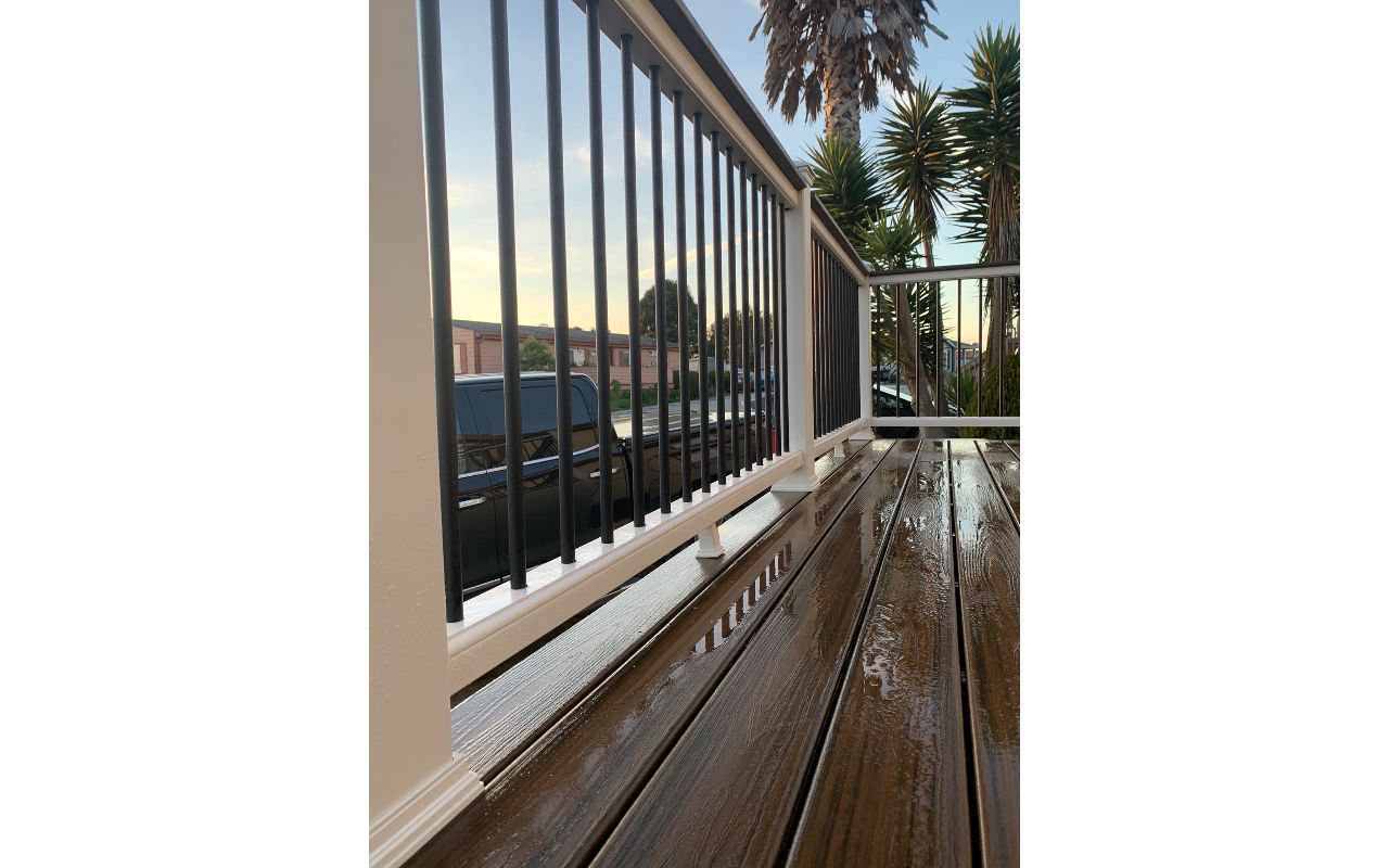Closeup of decking with railing