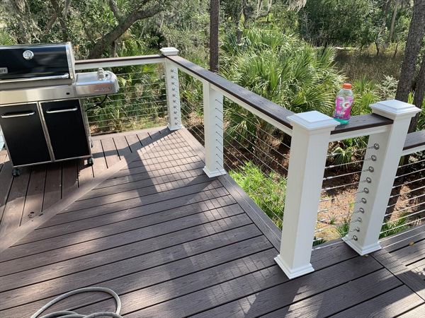 Trex Vintage Lantern and custom cable rail