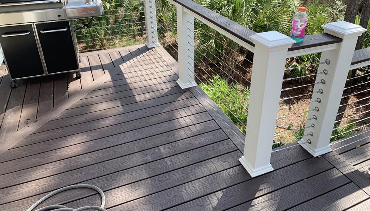 Trex Vintage Lantern and custom cable rail