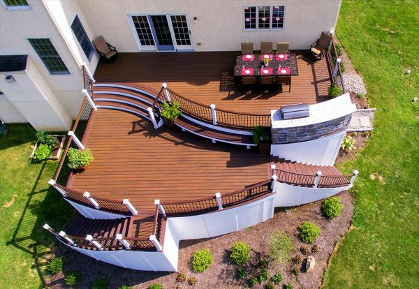 Trex Transcend Spiced Rum and Lava Rock deck with custom benches.