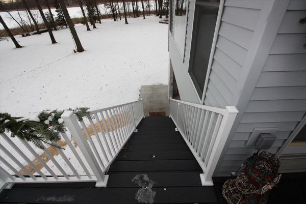 Trex Select Winchester Grey with White Aluminum Railing and PVC Post Wraps