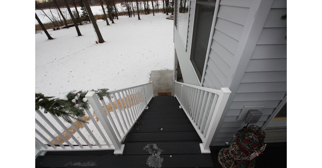Trex Select Winchester Grey with White Aluminum Railing and PVC Post Wraps