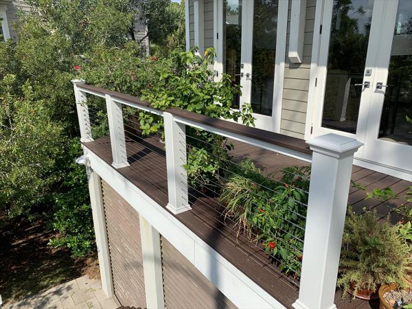 Trex Vintage Lantern and custom cable rail