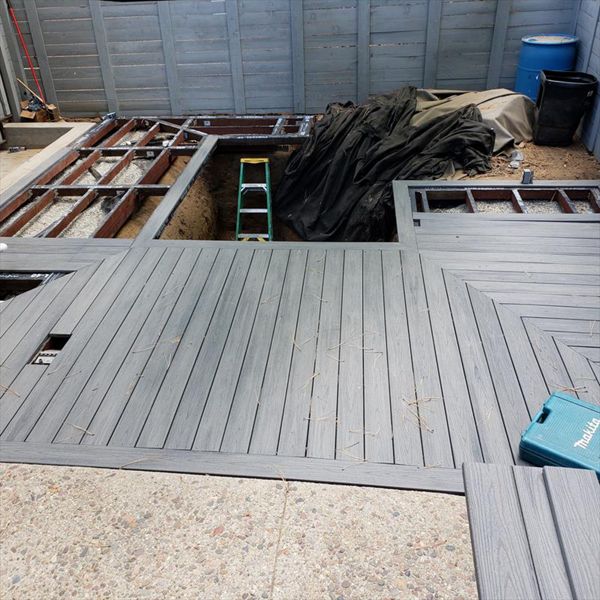 New deck with Trex decking over koi pond.