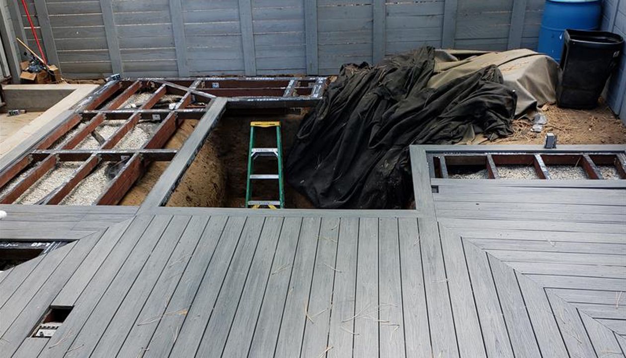 New deck with Trex decking over koi pond.