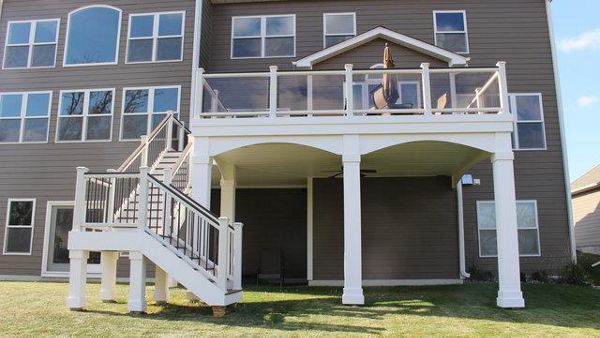 Trex decking in Spiced Rum,Trex railing, and RainEscape