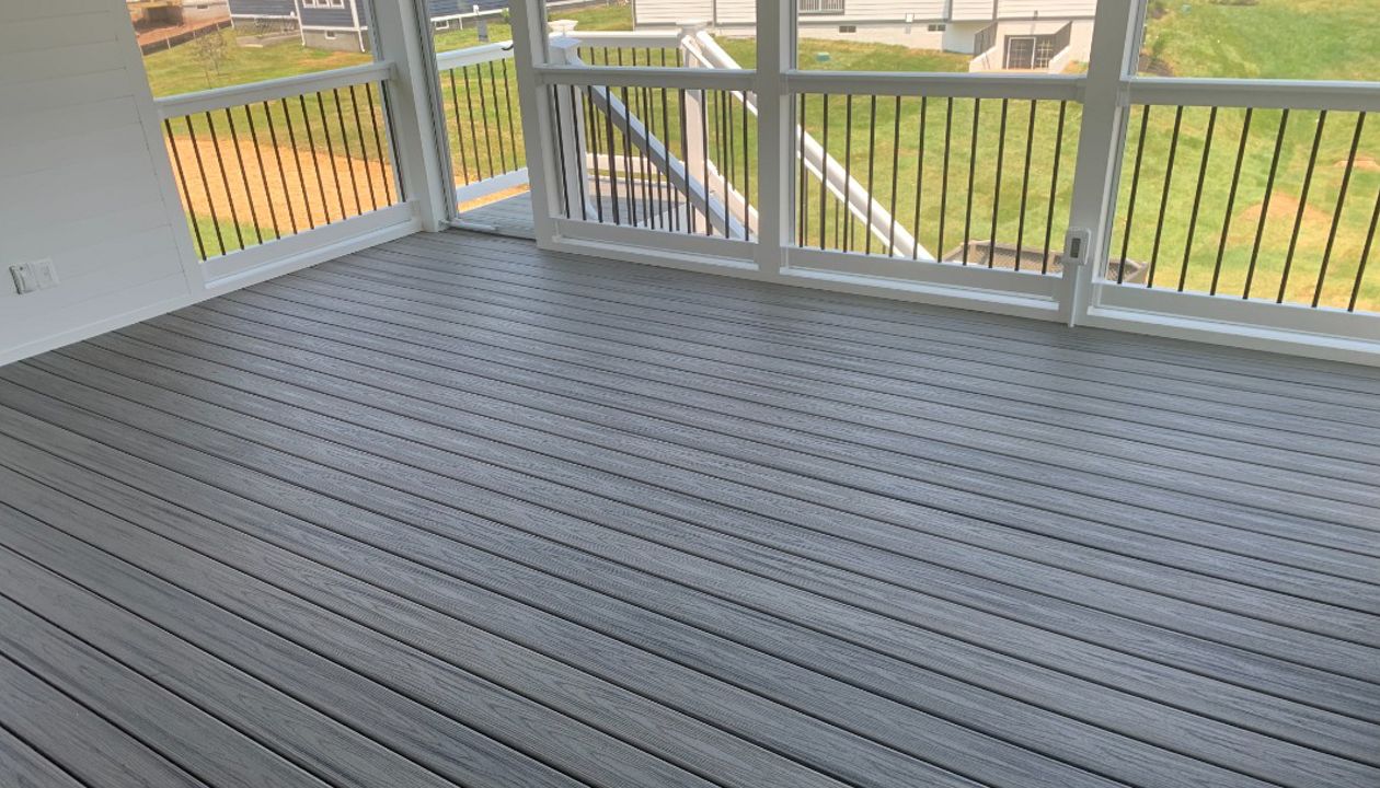 Trex Transcend Island Mist decking on screened porch