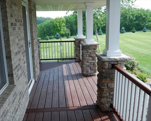 Transcends Fire Pit Decking and Railing with White Balusters