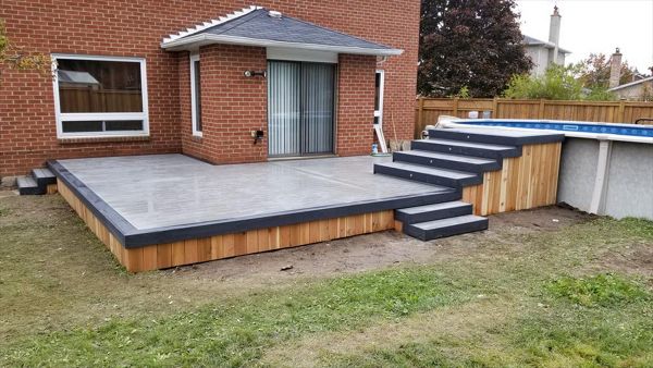 Grey Composite Decking using Select Pebble Grey with Winchester Grey trim - Orangeville, Caledon, Alliston, Bolton