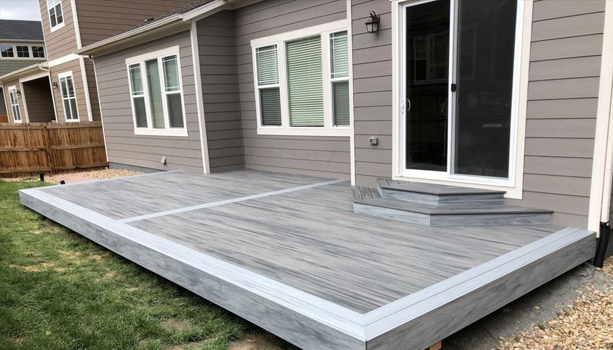 Trex Deck Island Mist; Winchester Grey Border Parker, CO