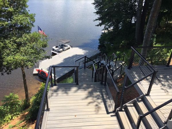 Beautiful Trex Transcend Island Mist deck on Lake Lochmere in Cary, NC