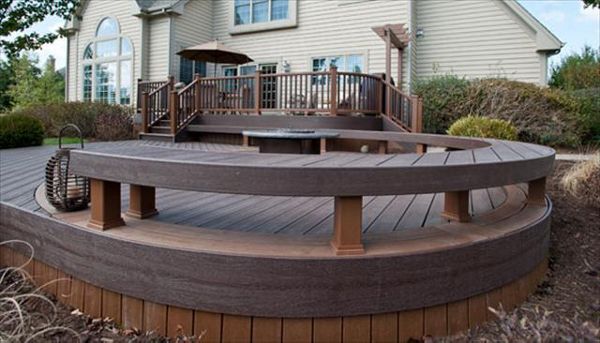 Transcend Curved Fire Pit Deck with Curved Bench in Cary