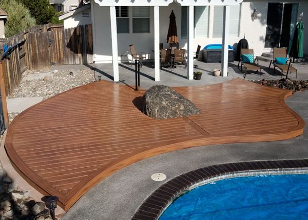 Asymetrical Trex pool deck in Reno, Nev.