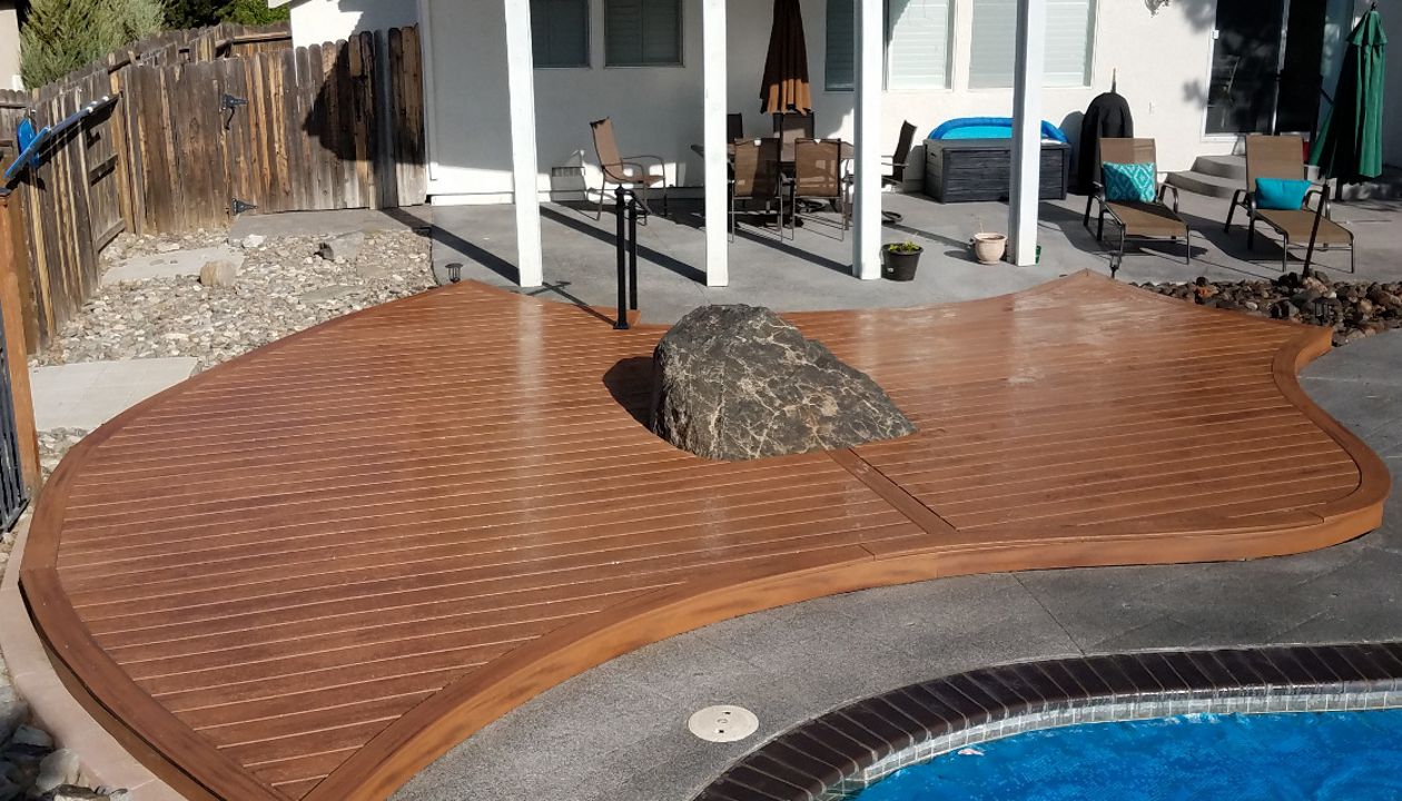 Asymetrical Trex pool deck in Reno, Nev.