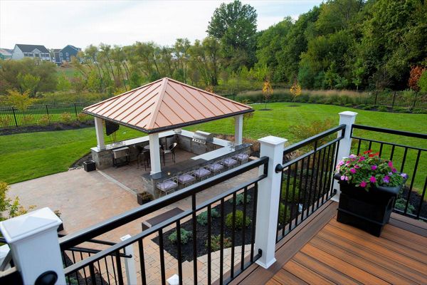 View of outdoor kitchen from Trex deck