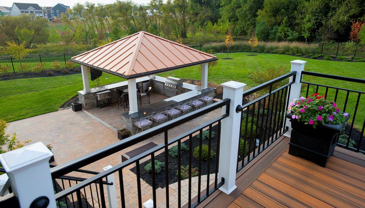 View of outdoor kitchen from Trex deck