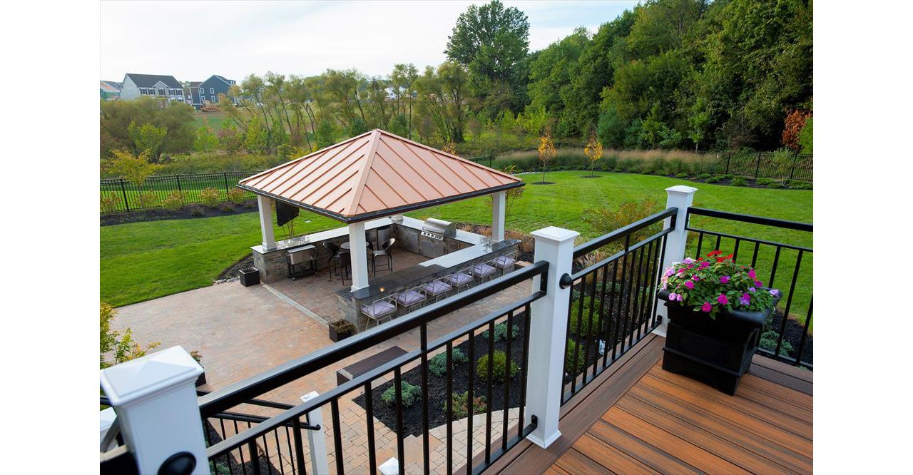 View of outdoor kitchen from Trex deck