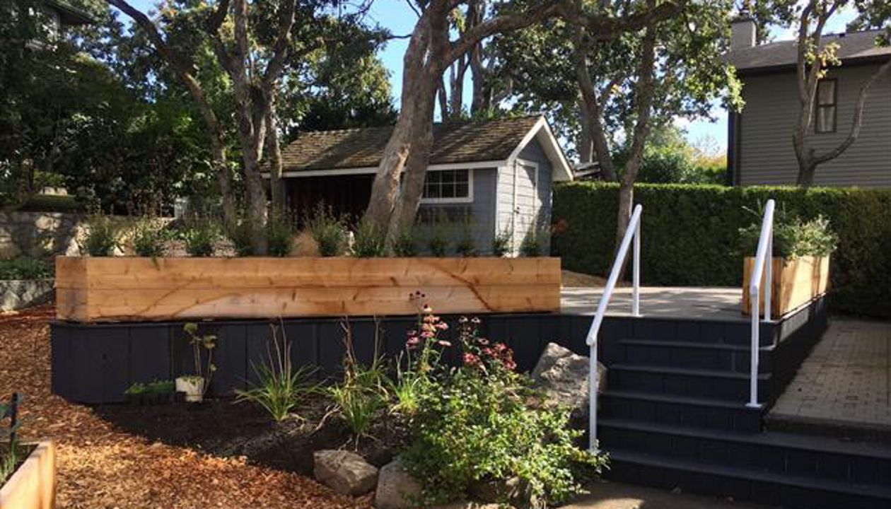 Garden deck under Oak Trees