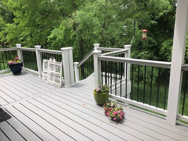 Trex Select Classic White railing looks great with this pvc clad 6x6 columns