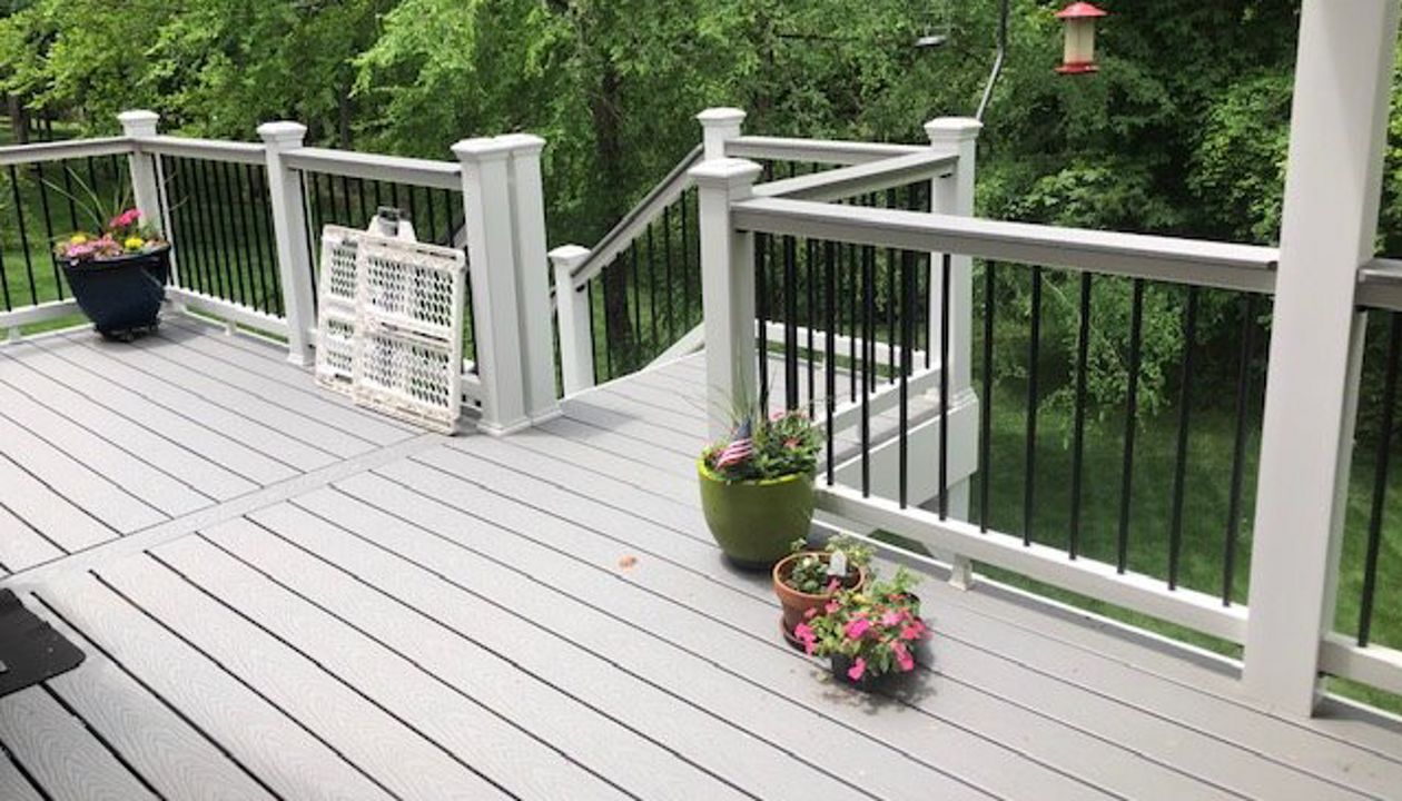 Trex Select Classic White railing looks great with this pvc clad 6x6 columns