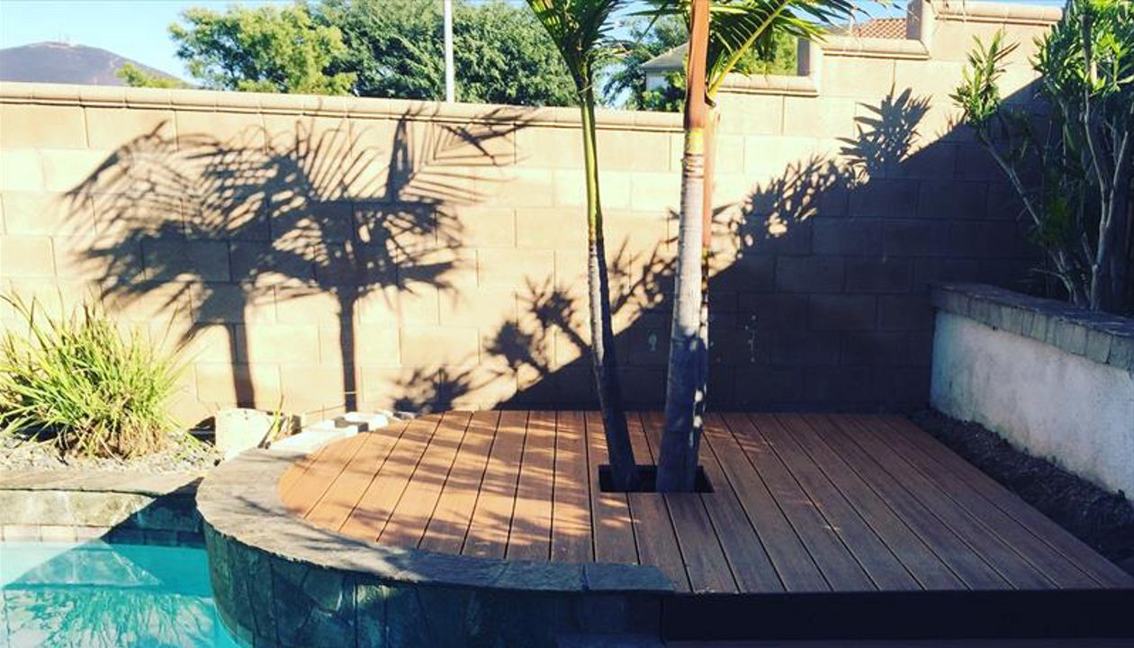 Tiki Torch with Palm Tree Poolside!