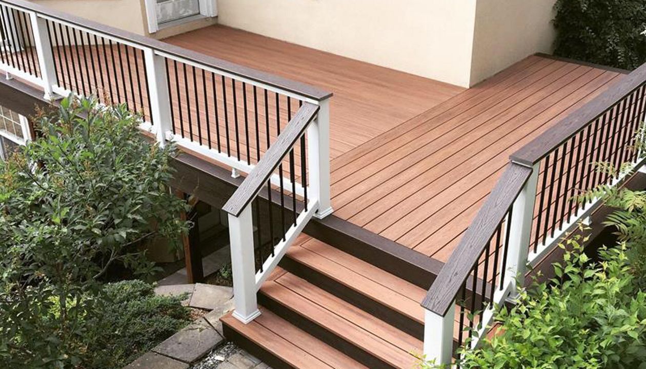 Tiki Torch and Vintage Lantern with Select White handrail