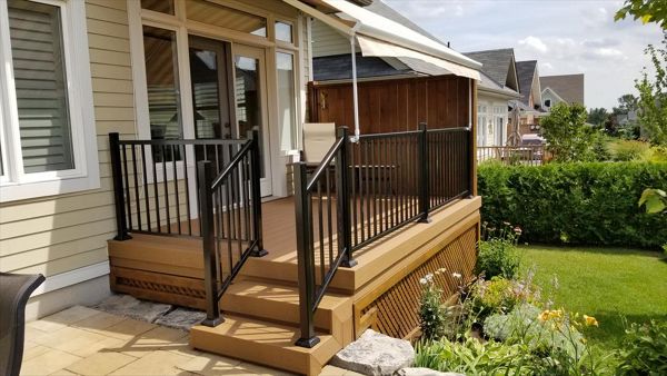 Brown composite decking using Enhance Beachdune resurface with aluminum railing - Orangeville, Caledon, Alliston, Bolton