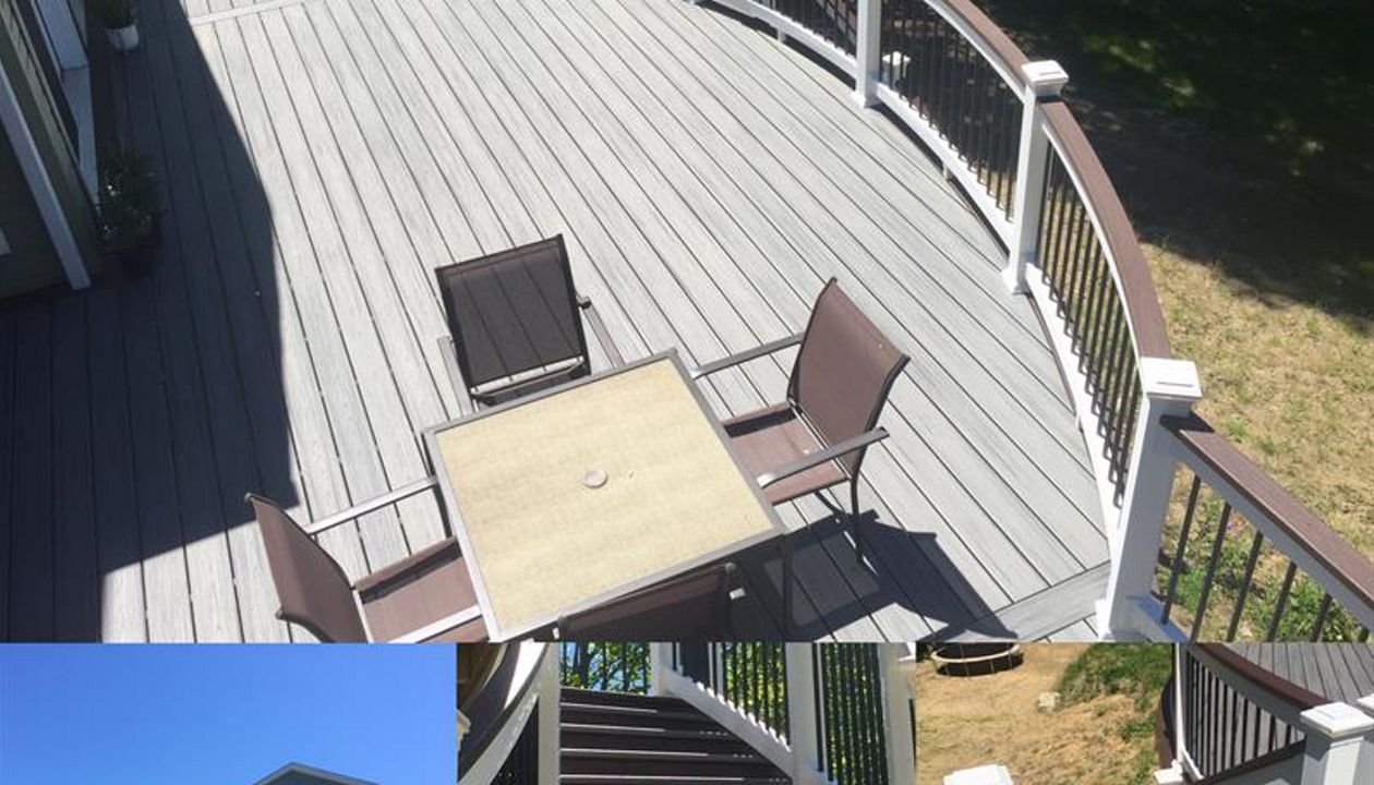 Circular deck design with a cozy seating area for intimate outdoor moments.