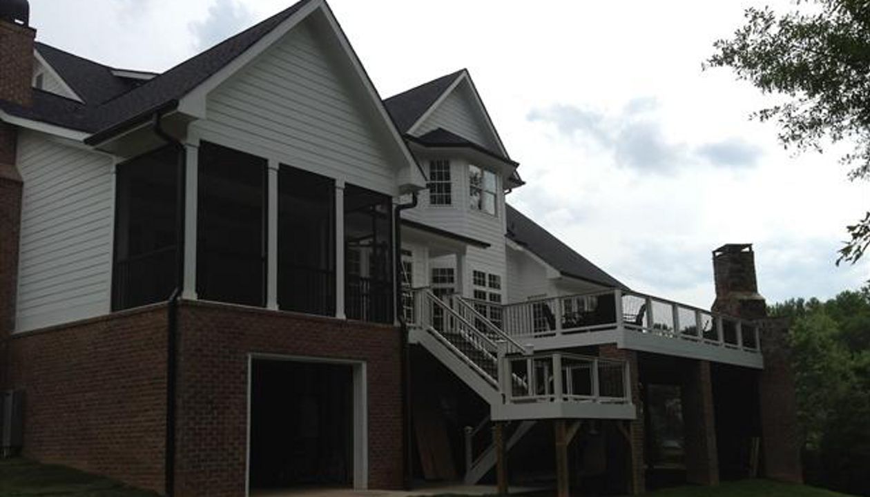 gravel path deck screen porch fire place
