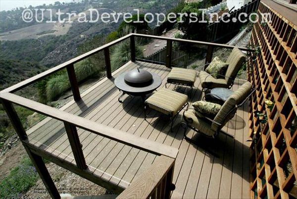 Trex deck with a foothills view