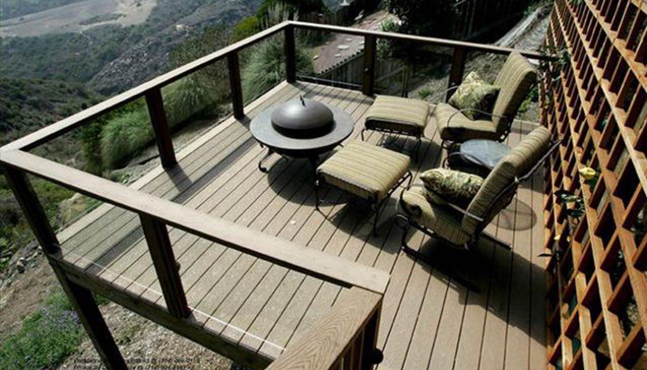 Trex deck with a foothills view