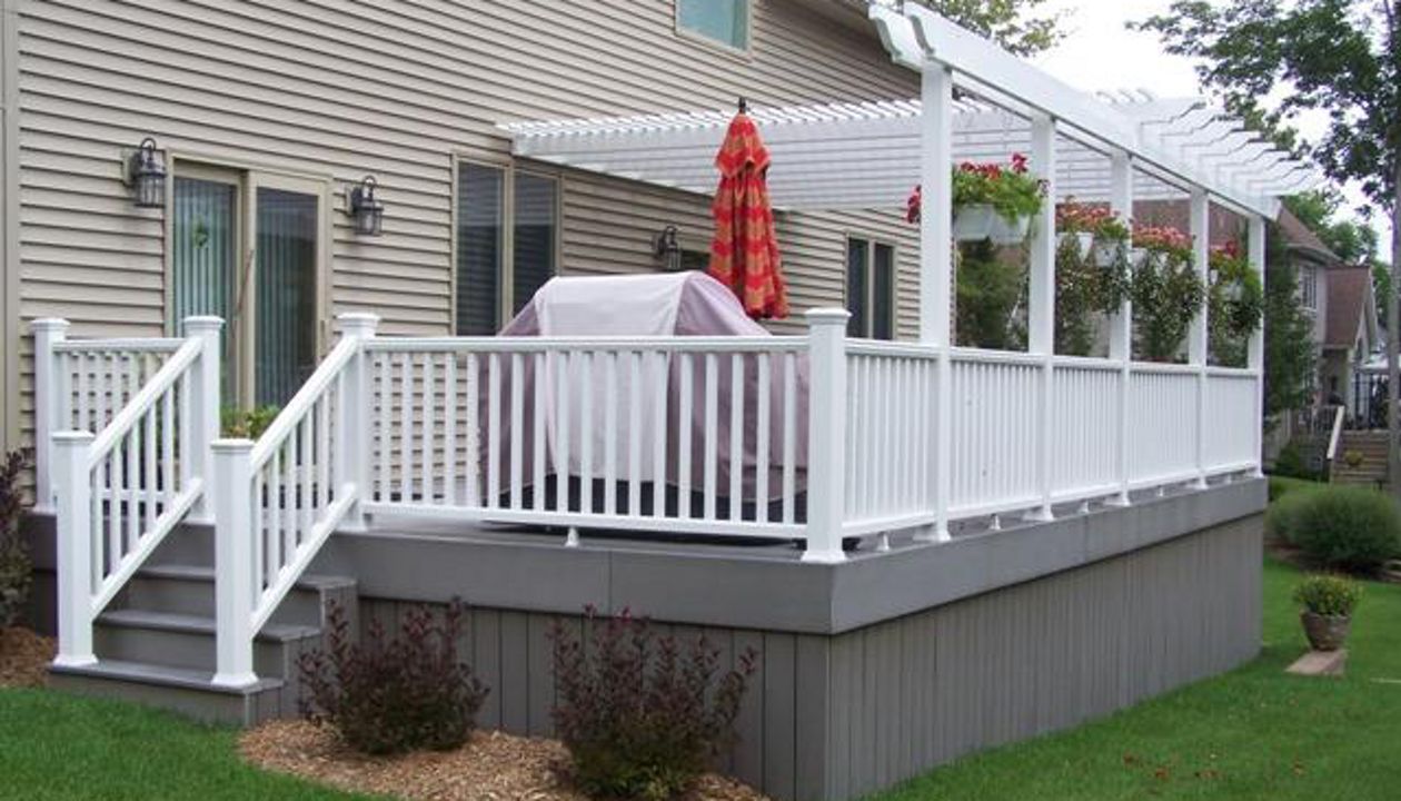 Trex deck and rail with a custom pergola.