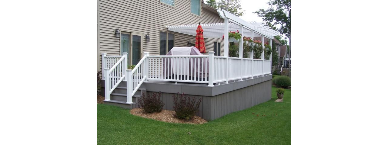 Trex deck and rail with a custom pergola.