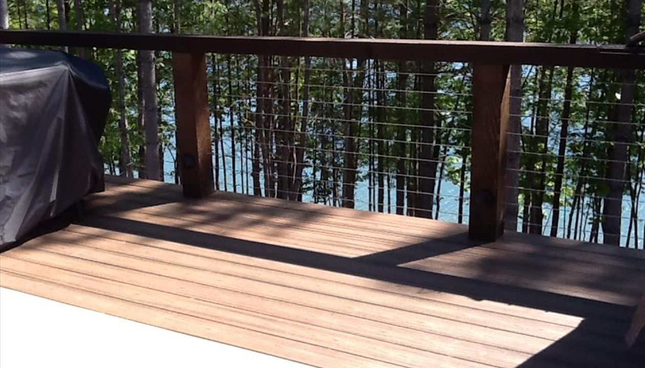 A fantastic view of Lake James from Trex deck and cable railing